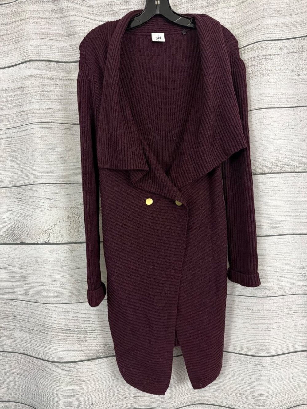 CAbi Regal Longline Duster Button Shawl Collar Mulberry Cardigan Size S